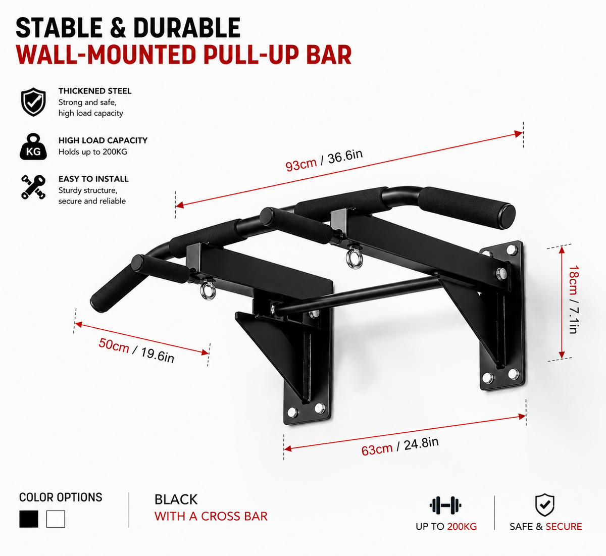 Heavy-Duty Wall-Mounted Pull-Up Bar for Home Gym Training