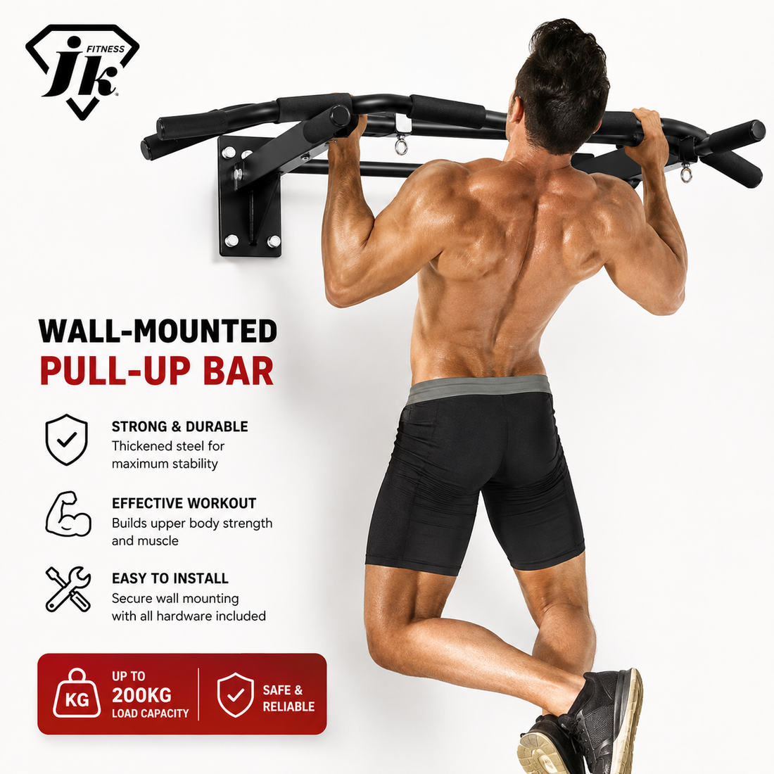 Heavy-Duty Wall-Mounted Pull-Up Bar for Home Gym Training