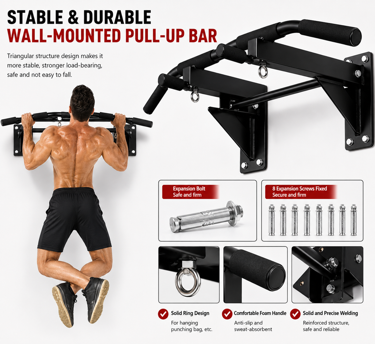 Heavy-Duty Wall-Mounted Pull-Up Bar for Home Gym Training