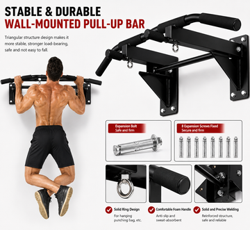 Heavy-Duty Wall-Mounted Pull-Up Bar for Home Gym Training