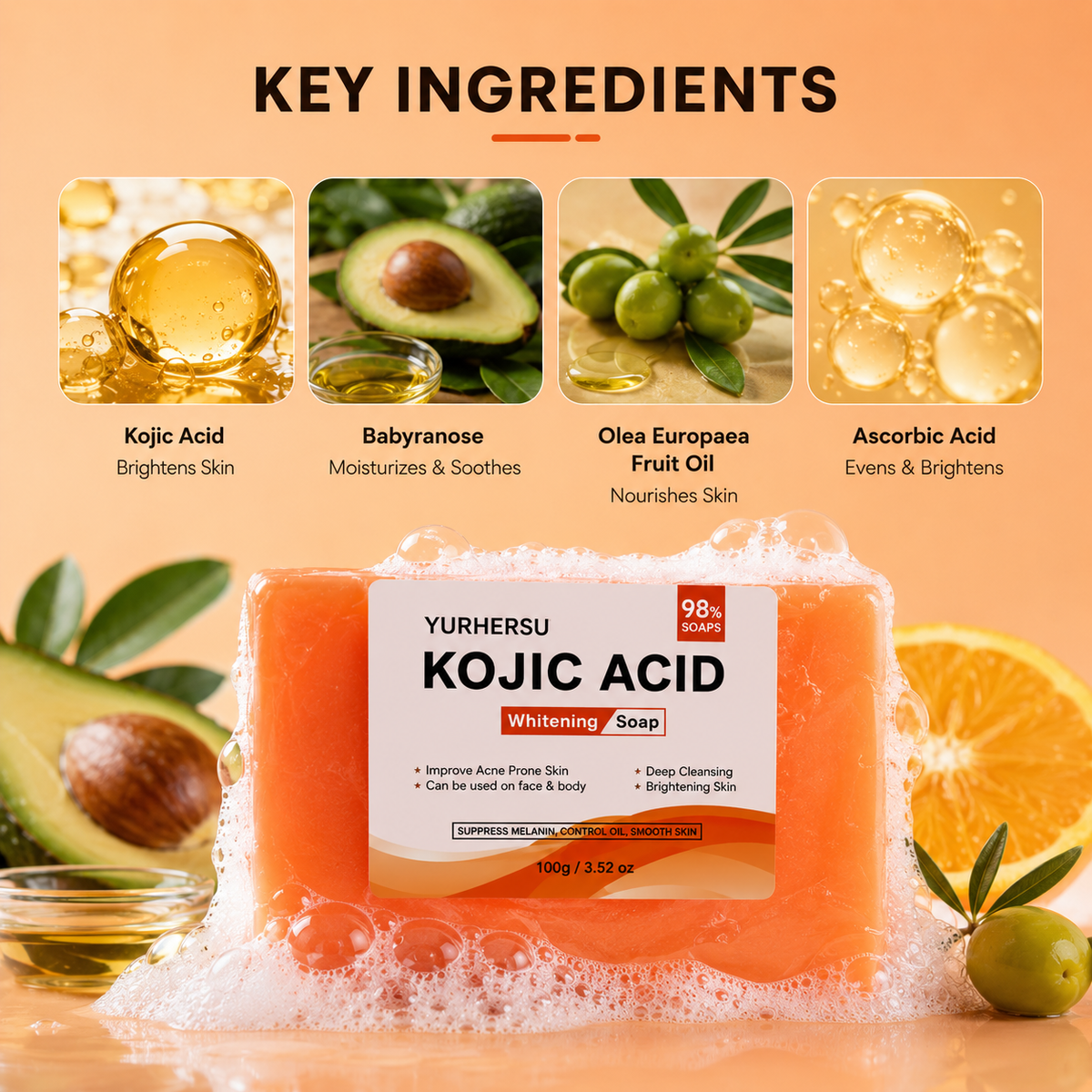 Kojic Acid Facial Soap Cleanser for Brightening & Moisture