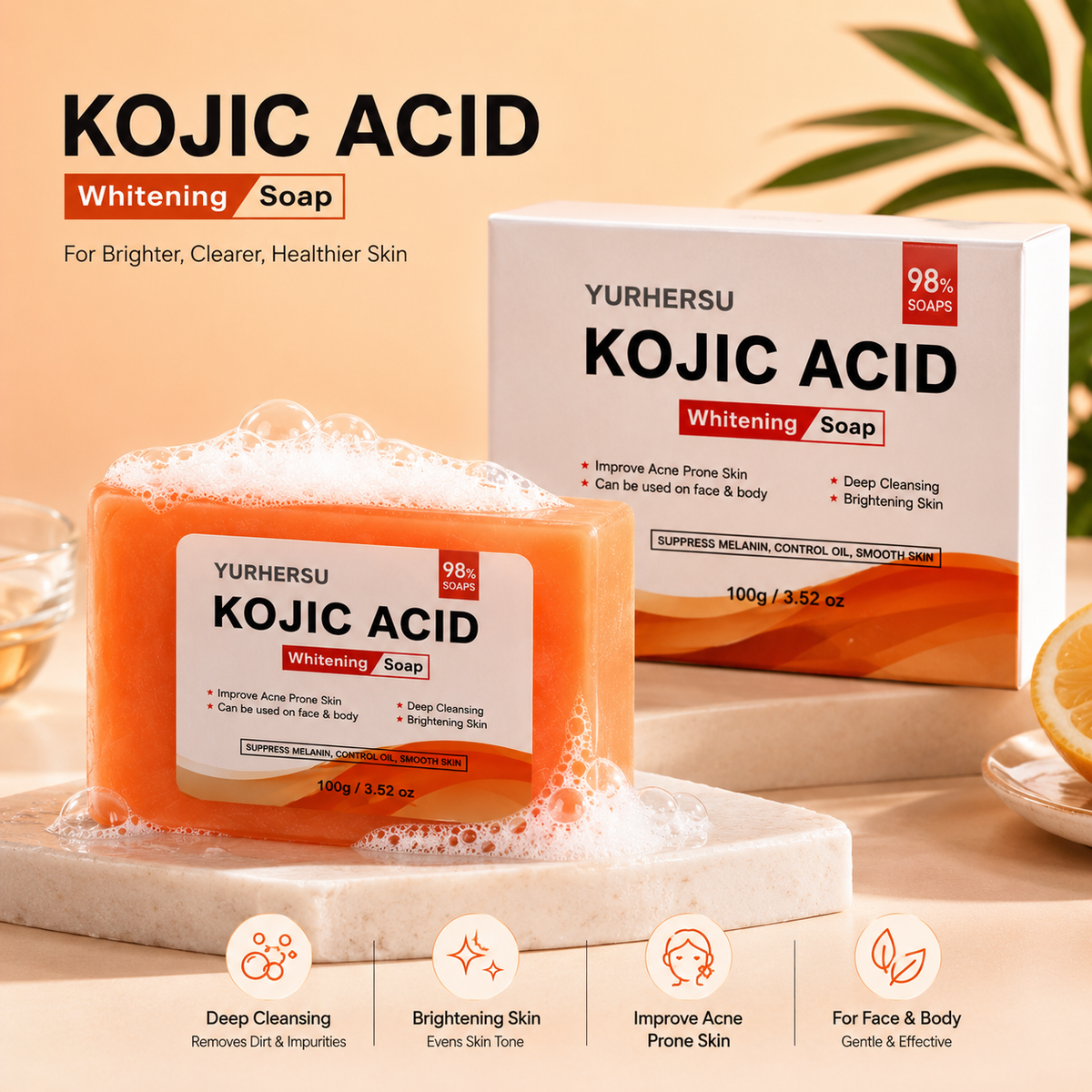 Kojic Acid Facial Soap Cleanser for Brightening & Moisture