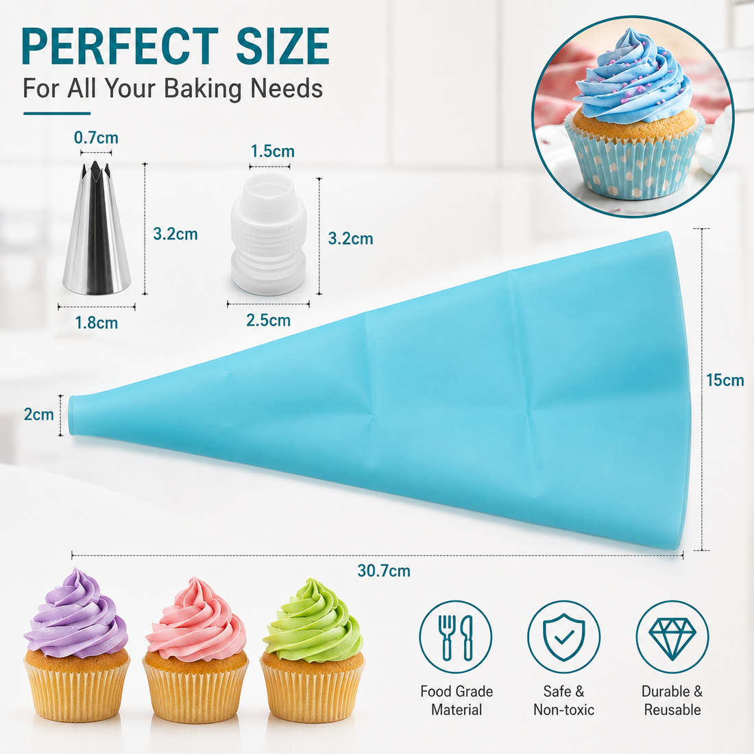Reusable Silicone Pastry Bag Set with 24 Cake Nozzles