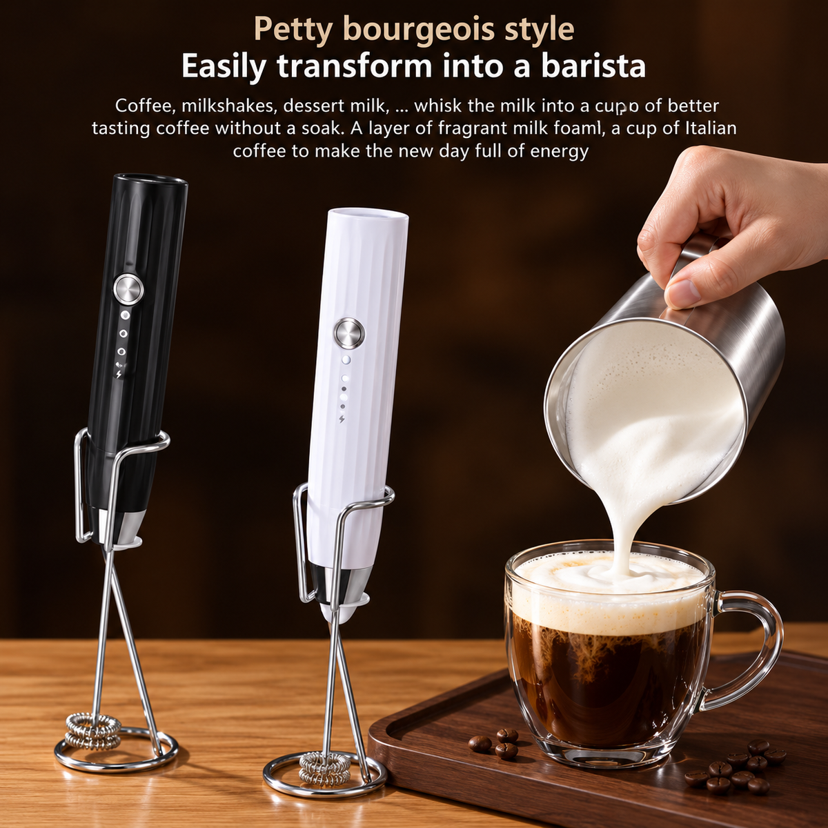USB Rechargeable Electric Coffee Frother Milk Whisk