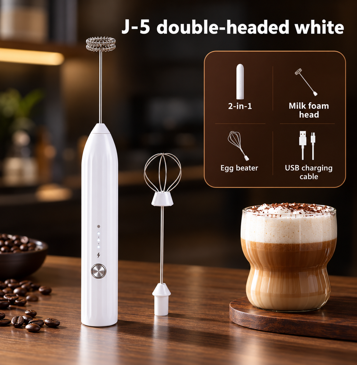 USB Rechargeable Electric Coffee Frother Milk Whisk