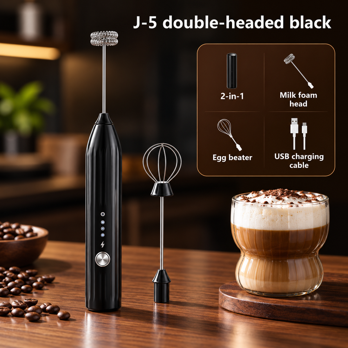 USB Rechargeable Electric Coffee Frother Milk Whisk
