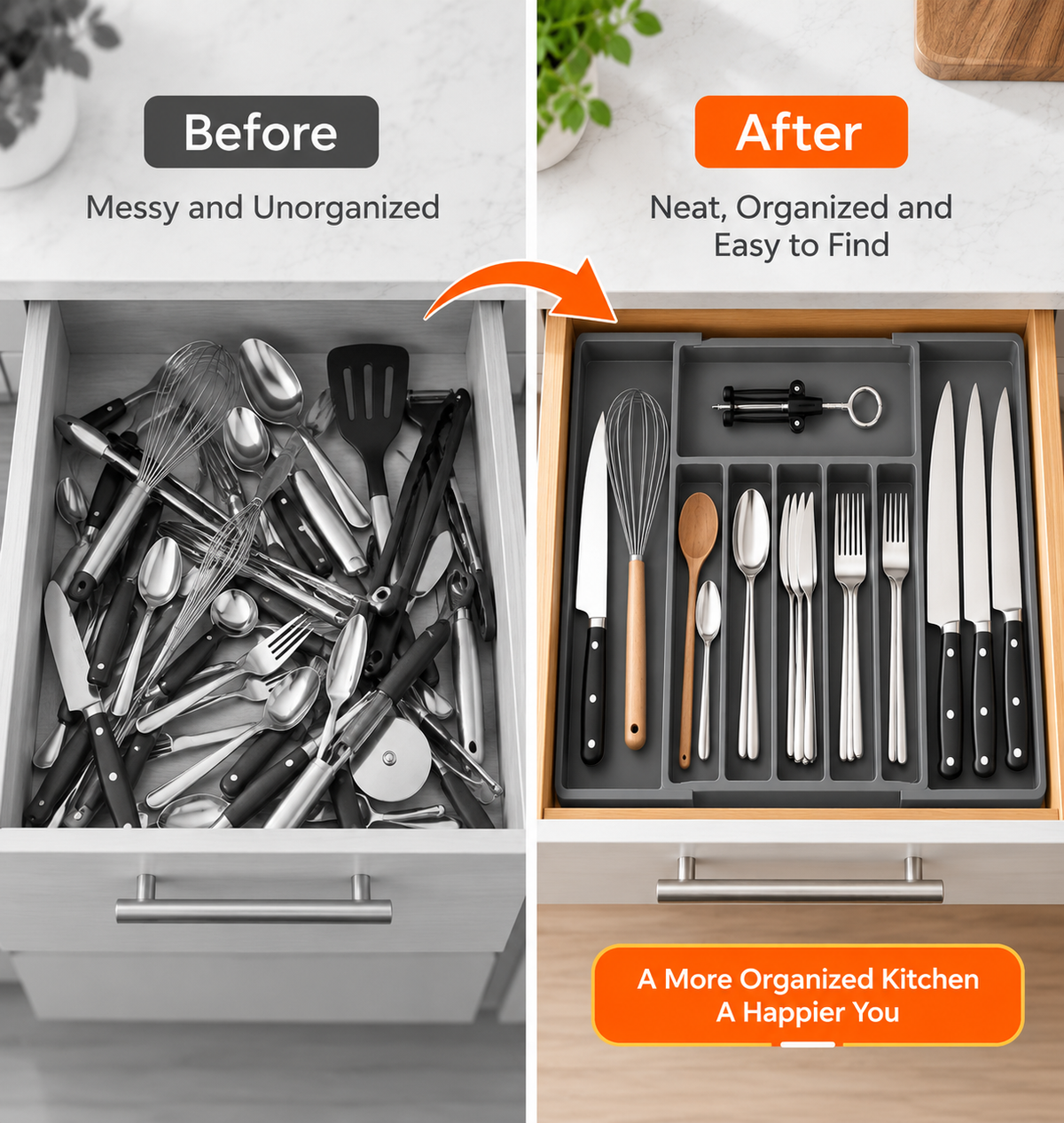 Adjustable Kitchen Drawer Organizer for Cutlery Storage