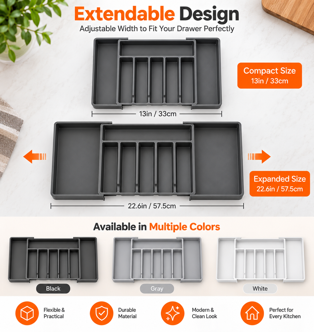Adjustable Kitchen Drawer Organizer for Cutlery Storage