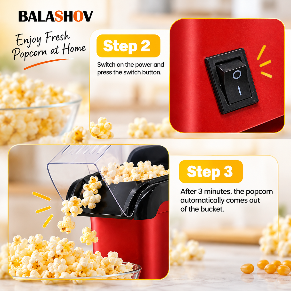 Automatic Mini Popcorn Maker Machine for Home Kitchen