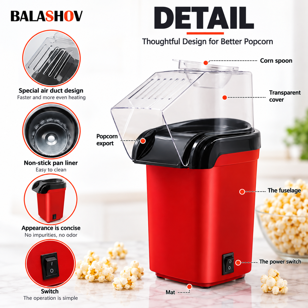 Automatic Mini Popcorn Maker Machine for Home Kitchen