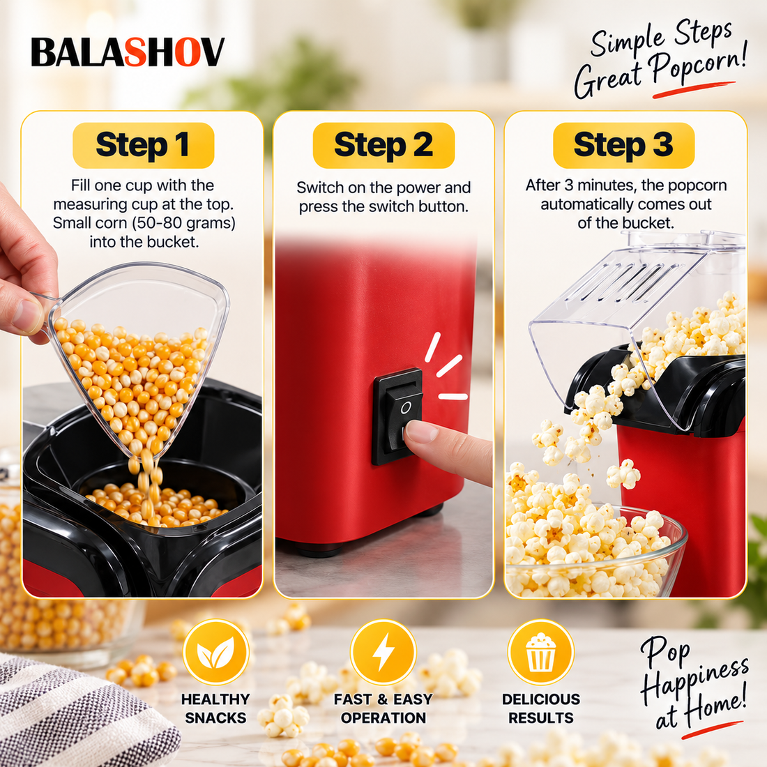 Automatic Mini Popcorn Maker Machine for Home Kitchen