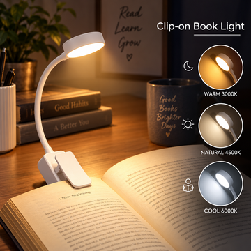Portable LED Clip-On Book Light with Dimmable Modes