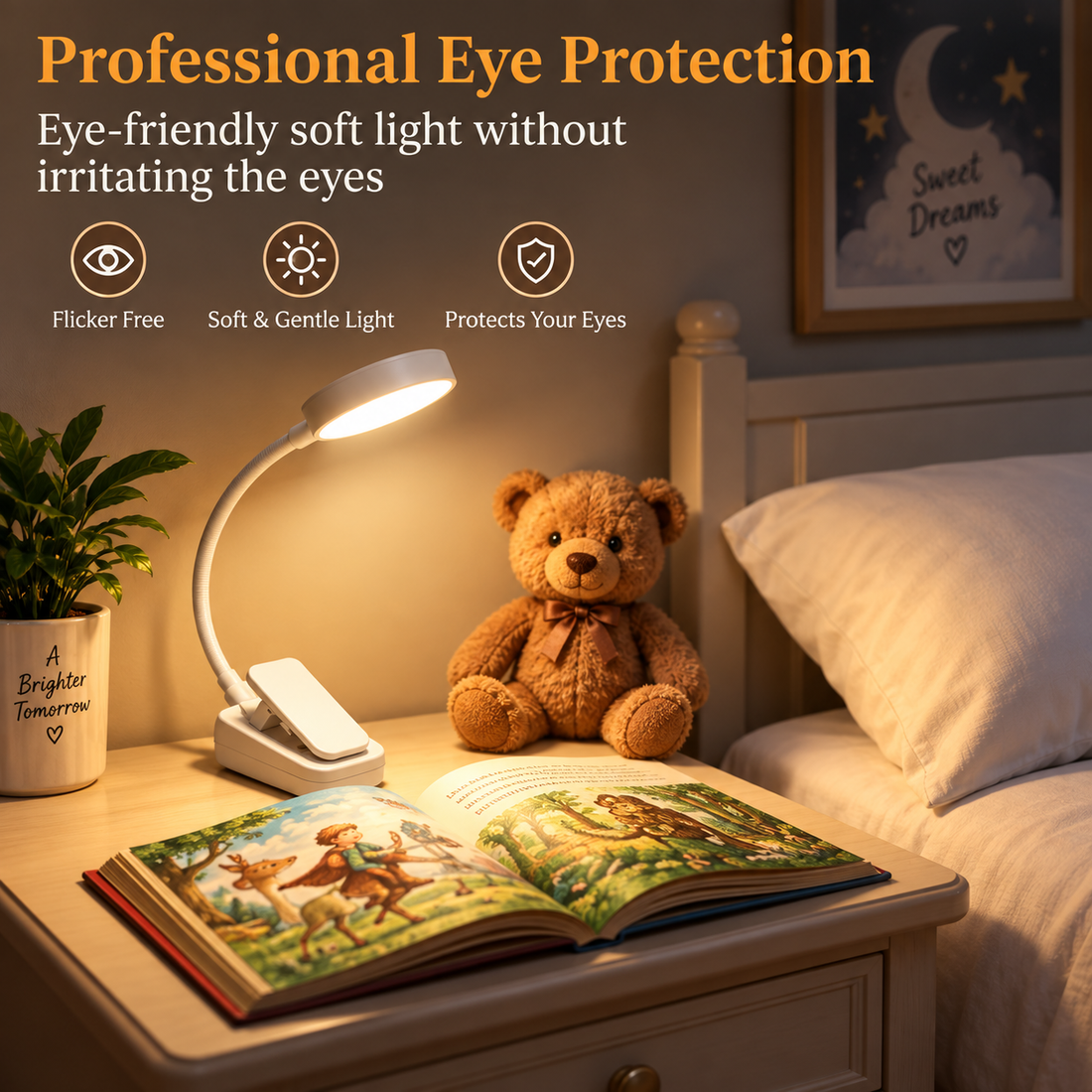 Portable LED Clip-On Book Light with Dimmable Modes
