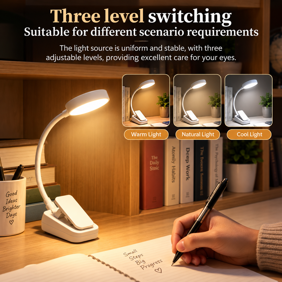 Portable LED Clip-On Book Light with Dimmable Modes