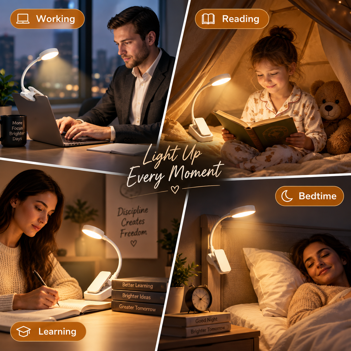 Portable LED Clip-On Book Light with Dimmable Modes