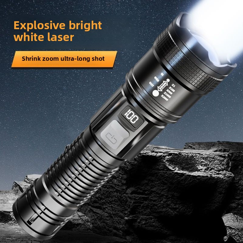 Rechargeable LED Flashlight with Zoom, LCD Display & USB
