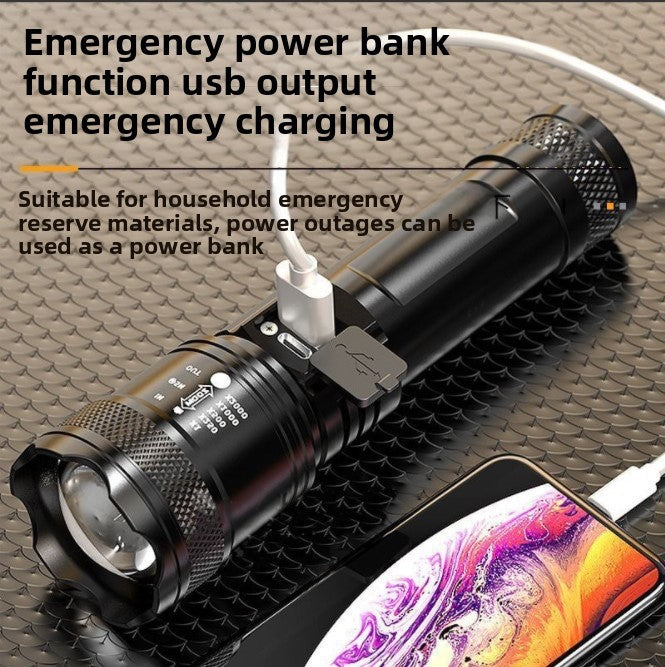 Rechargeable LED Flashlight with Zoom, LCD Display & USB